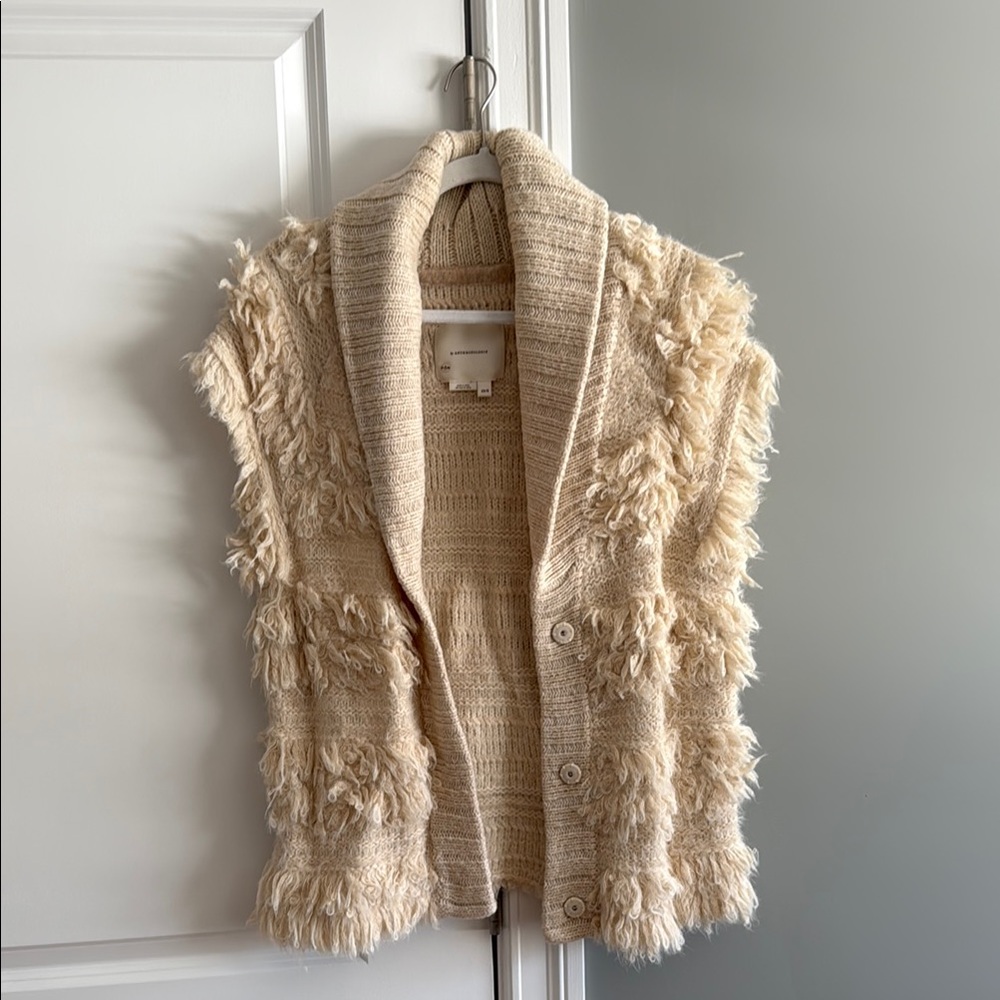 Anthropologie Cream Textured Knit Vest